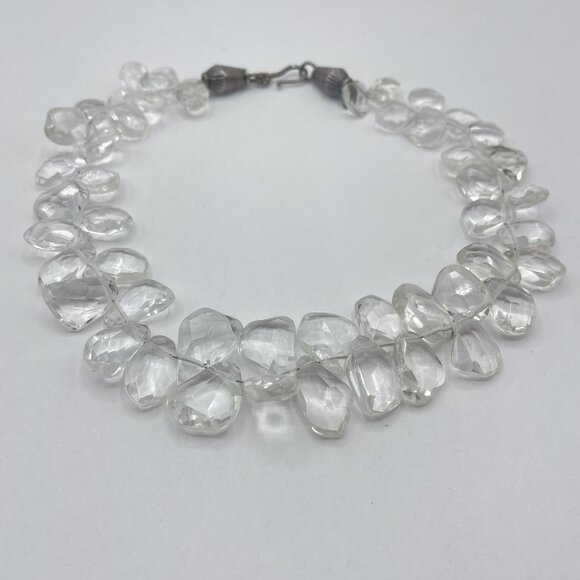 Vintage Faceted Clear Crystal Quartez Bead Necklace With Silver-Tone Clasp - Picture 1 of 8